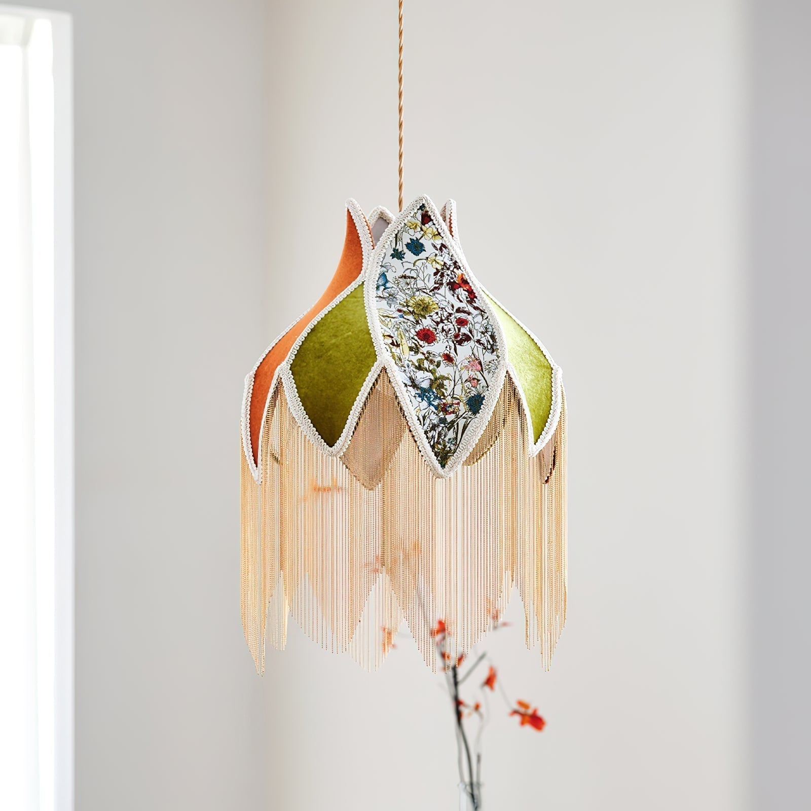 Pendelleuchte Blumenblatt Stoffschirm Fransen Bohemian-Letslighting
