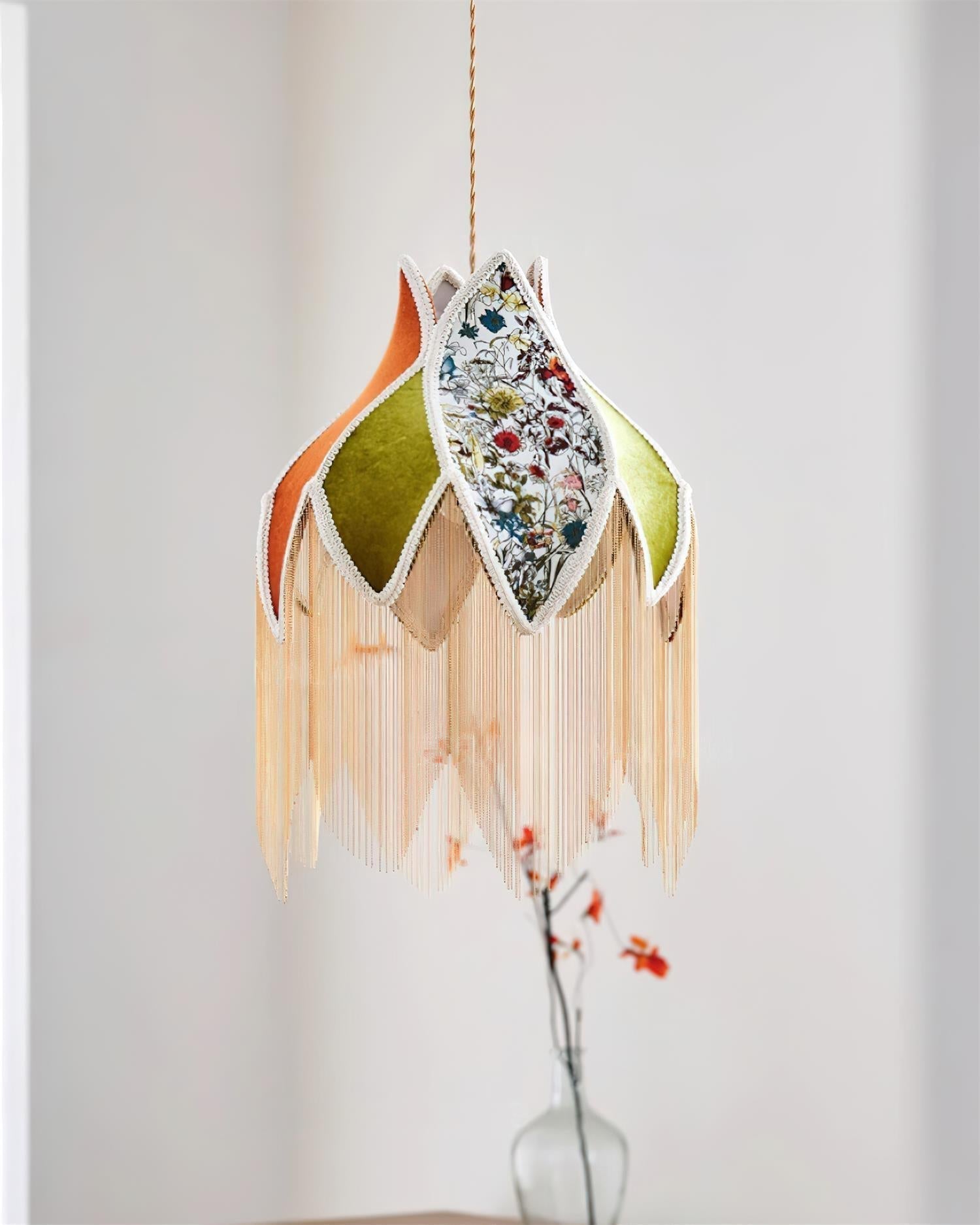 Pendelleuchte Blumenblatt Stoffschirm Fransen Bohemian-Letslighting