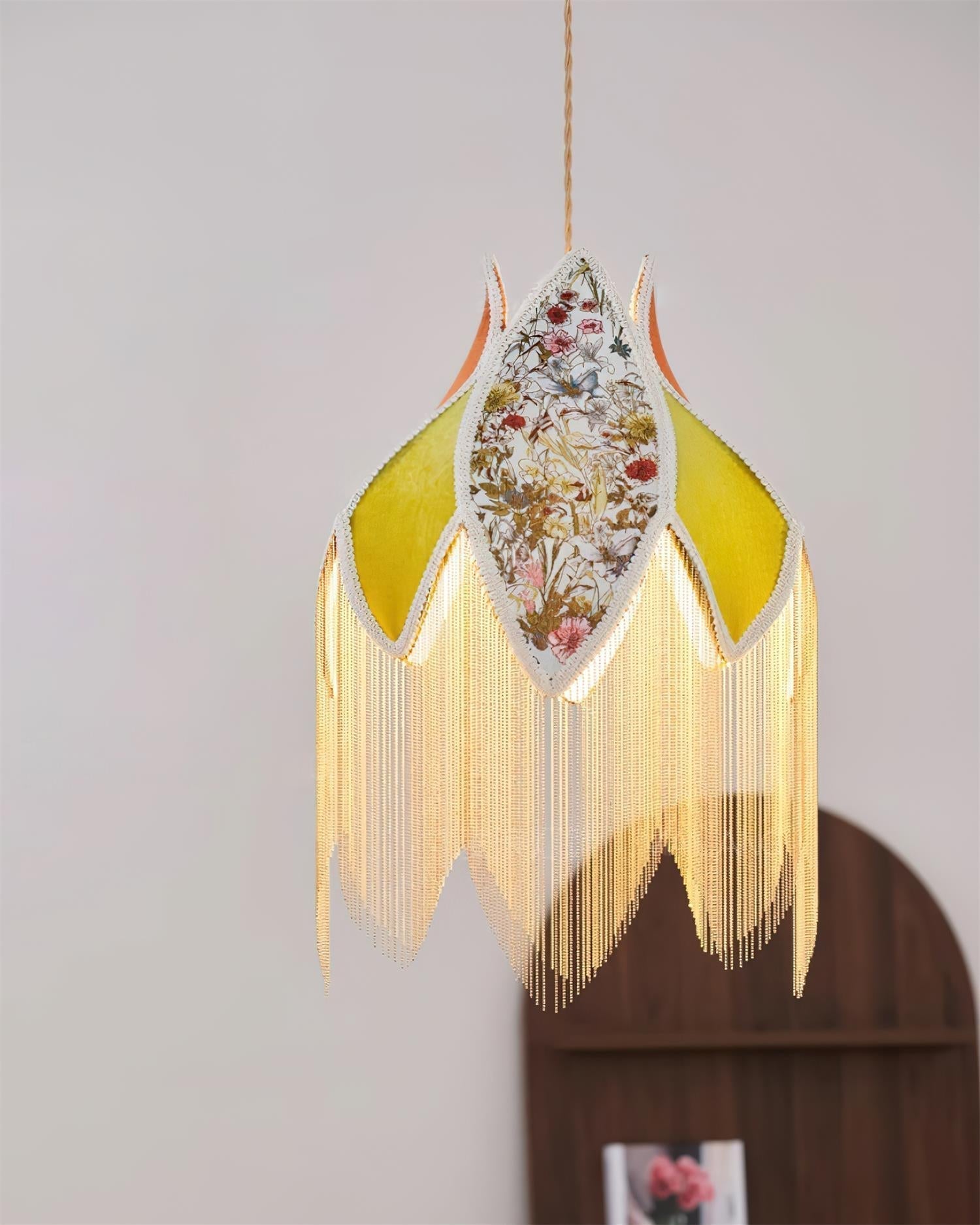 Pendelleuchte Blumenblatt Stoffschirm Fransen Bohemian-Letslighting