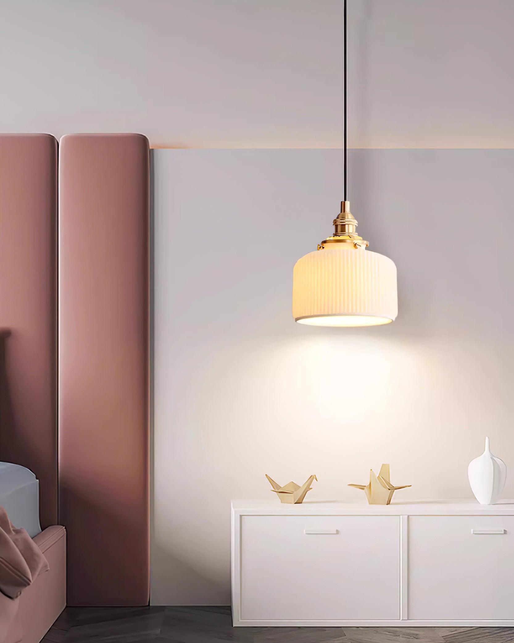 Pendelleuchte Gerippter Keramikschirm Gold-Letslighting