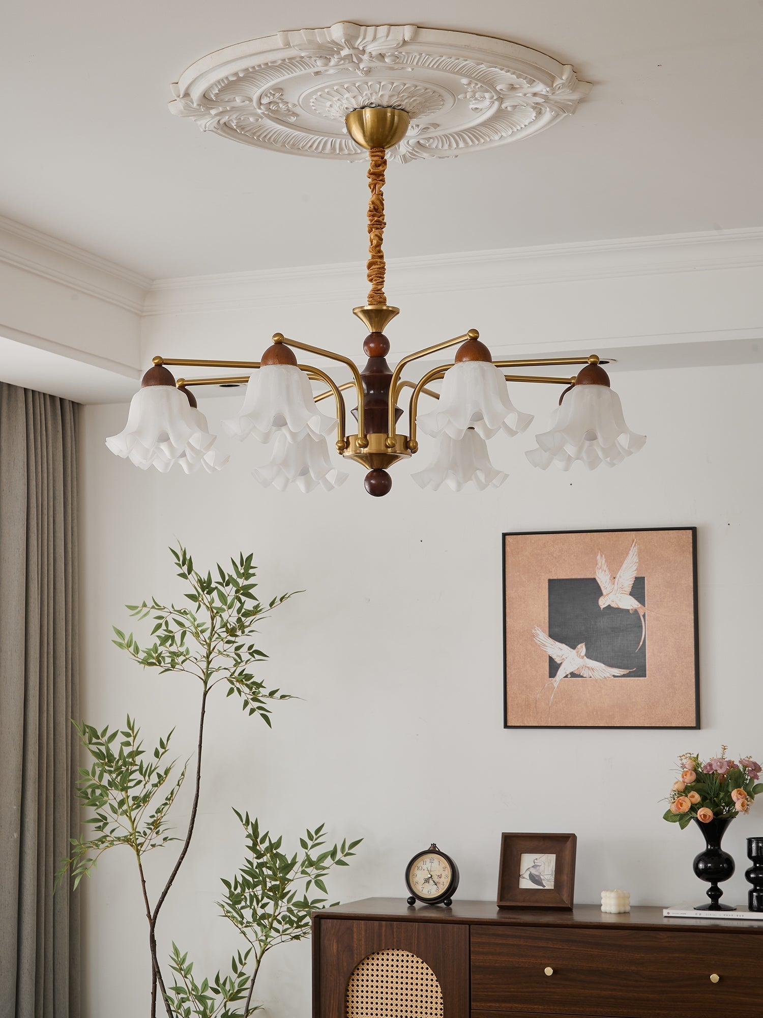 Lylaeen Eleganz Vintage Glas Holz Kronleuchter-Letslighting