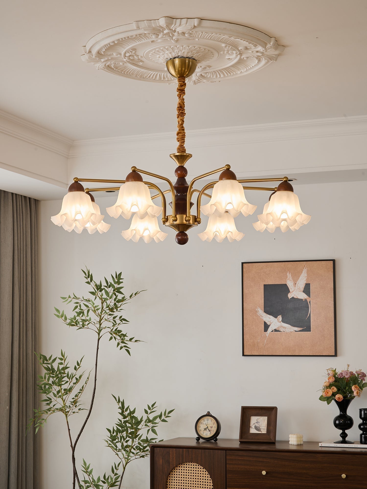 Lylaeen Eleganz Vintage Glas Holz Kronleuchter-Letslighting