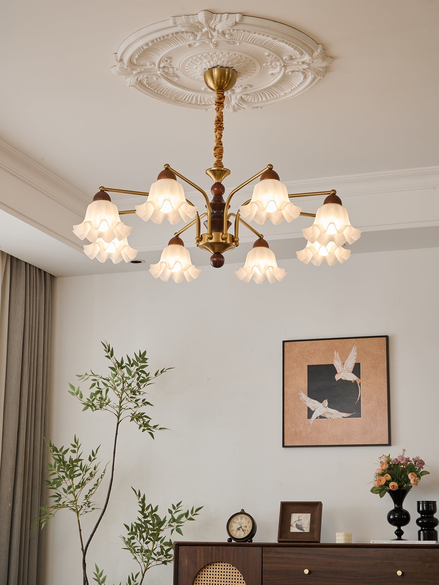 Lylaeen Eleganz Vintage Glas Holz Kronleuchter-Letslighting