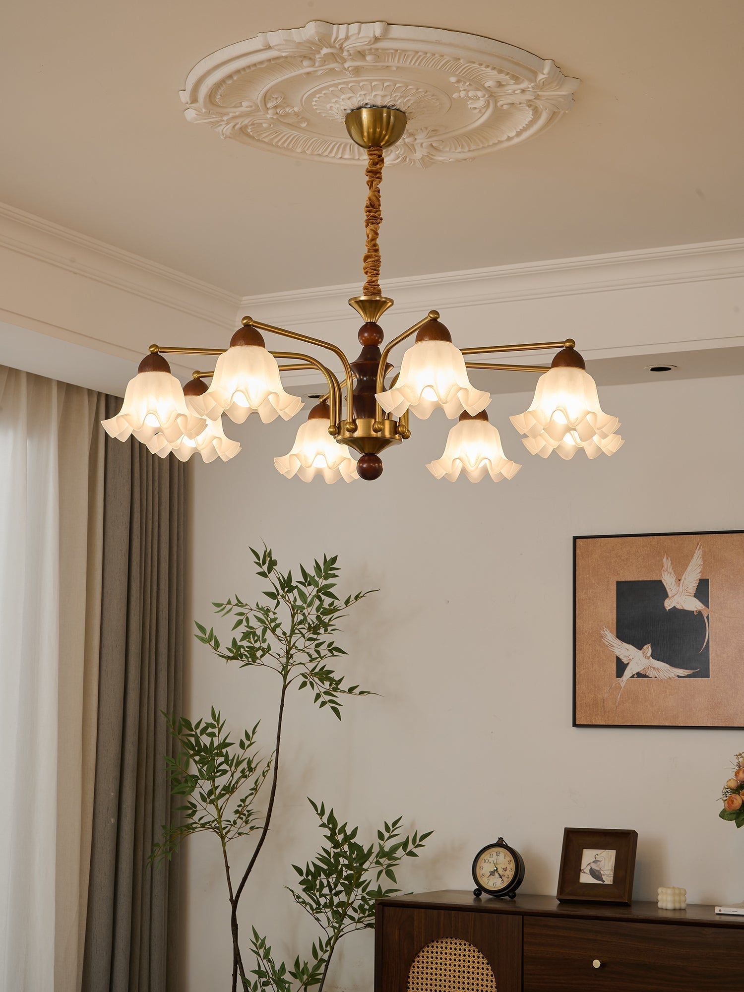 Lylaeen Eleganz Vintage Glas Holz Kronleuchter-Letslighting