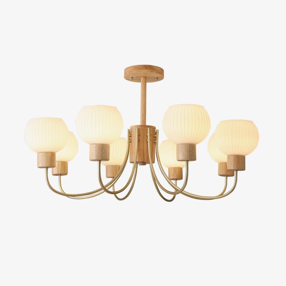 Lustra Kronleuchter Holz 6 Lichter Elegant Glas-Letslighting