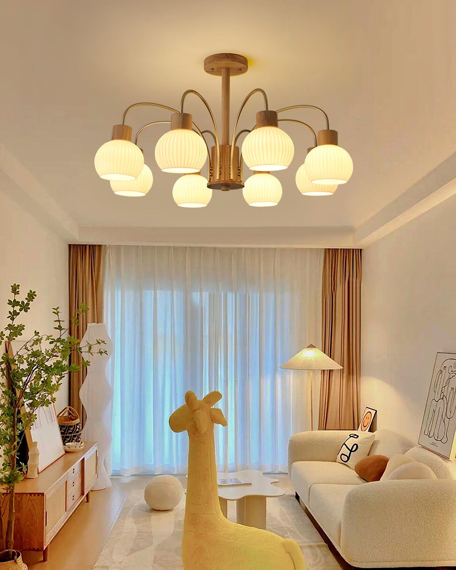 Lustra Kronleuchter Holz 6 Lichter Elegant Glas-Letslighting