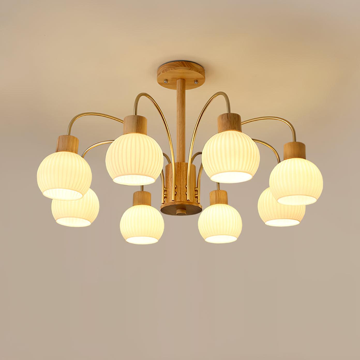 Lustra Kronleuchter Holz 6 Lichter Elegant Glas-Letslighting