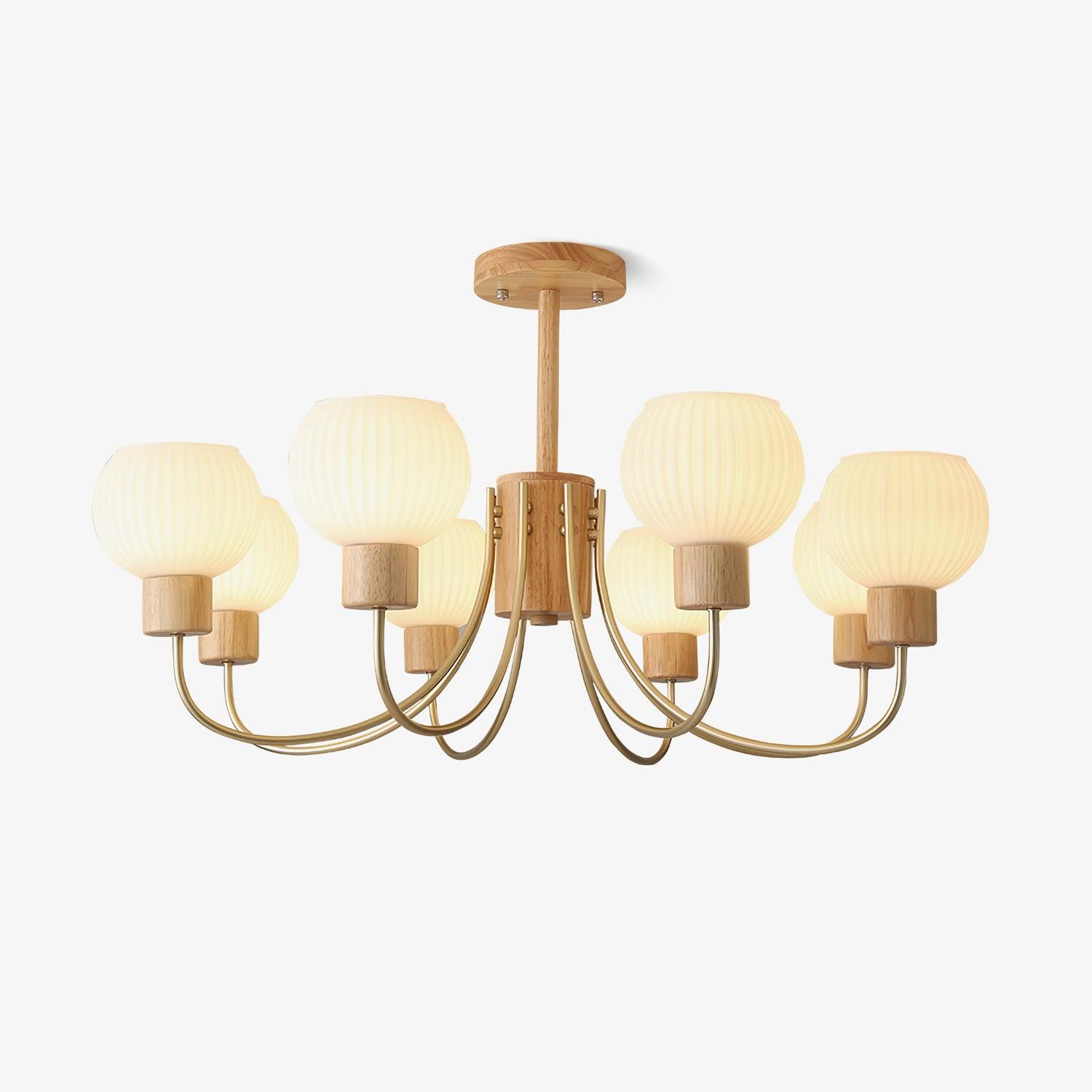 Lustra Kronleuchter Holz 6 Lichter Elegant Glas-Letslighting