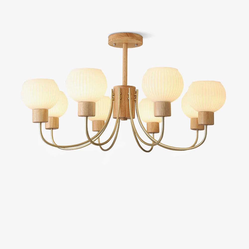 Lustra Kronleuchter Holz 6 Lichter Elegant Glas-Letslighting