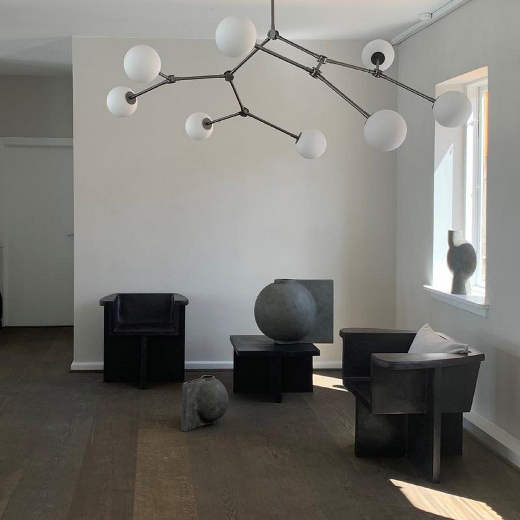 Halo Kugel Schwarzer Glas-Kronleuchter-Letslighting
