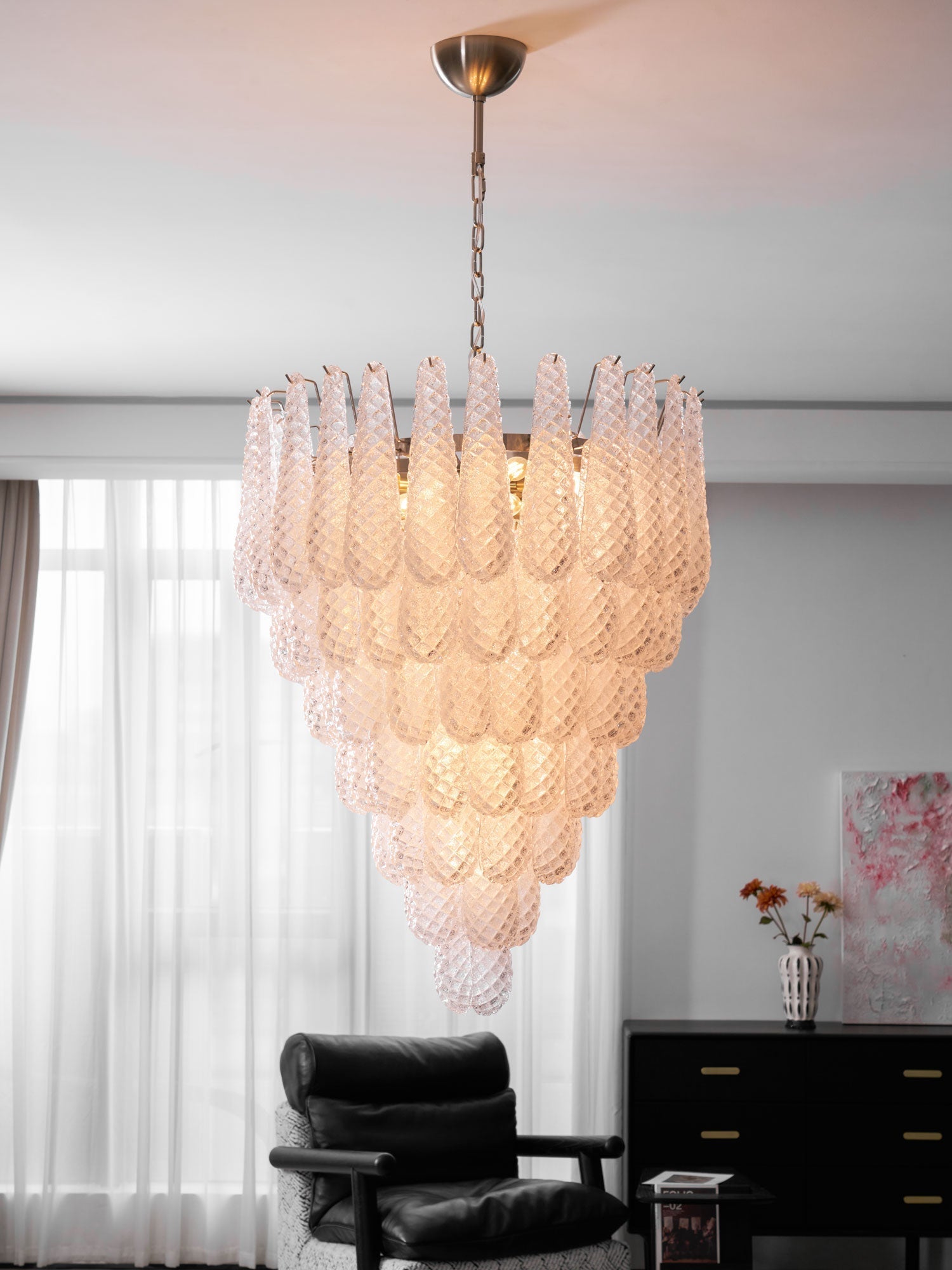 Aurora Chandelier Clear Droplets Murano Glass Waterfall Diamond - Neutralighting