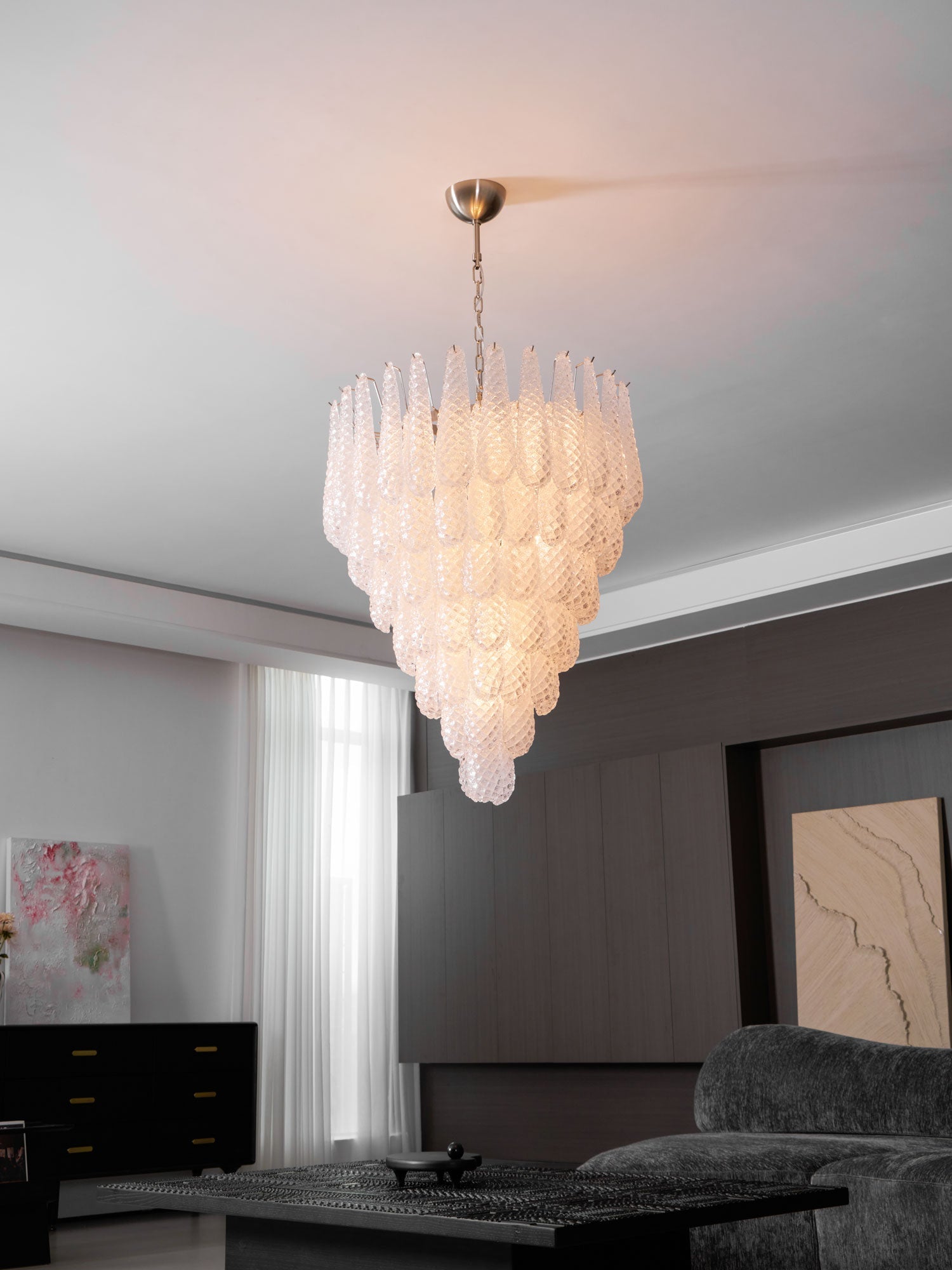 Aurora Chandelier Clear Droplets Murano Glass Waterfall Diamond - Neutralighting