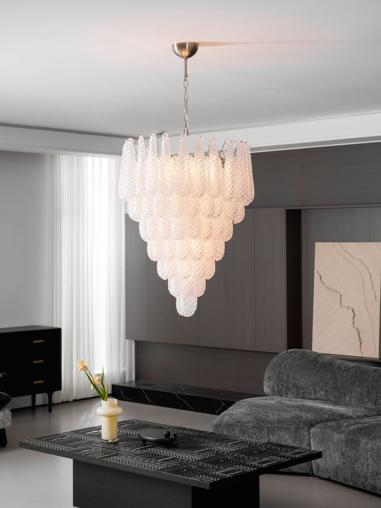 Aurora Chandelier Clear Droplets Murano Glass Waterfall Diamond - Neutralighting