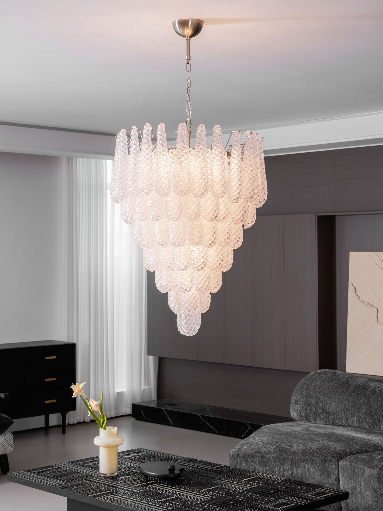 Aurora Chandelier Clear Droplets Murano Glass Waterfall Diamond - Neutralighting