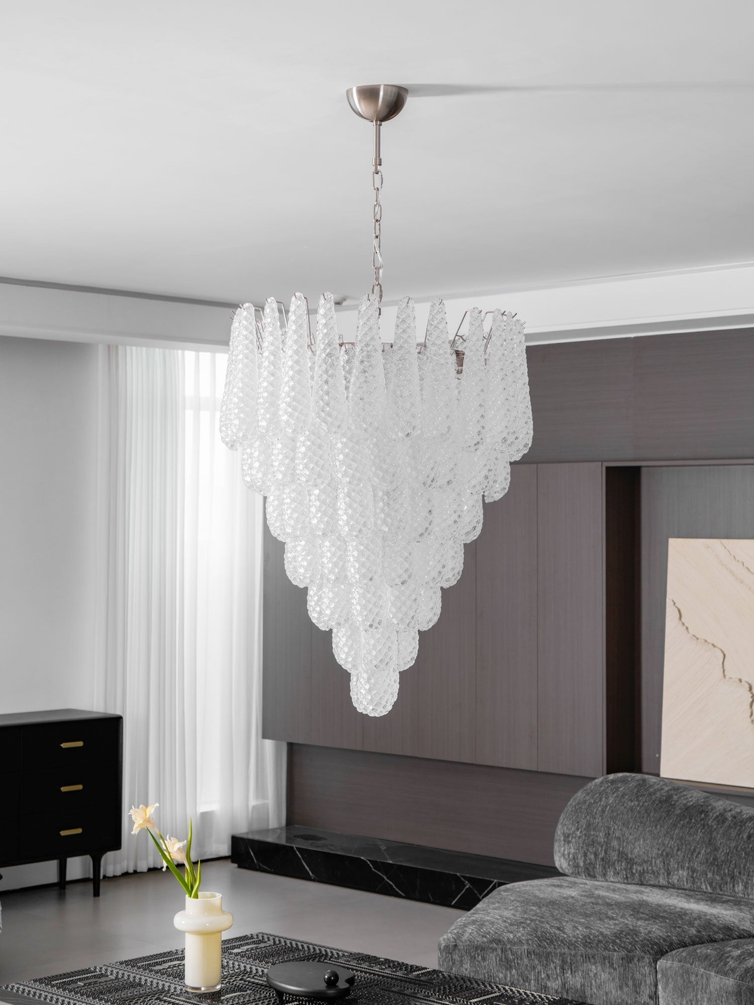 Aurora Chandelier Clear Droplets Murano Glass Waterfall Diamond - Neutralighting