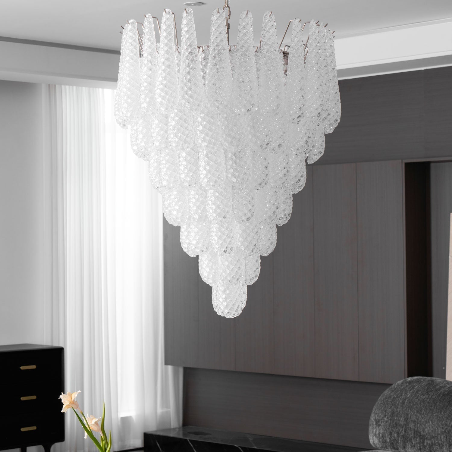 Aurora Chandelier Clear Droplets Murano Glass Waterfall Diamond - Neutralighting