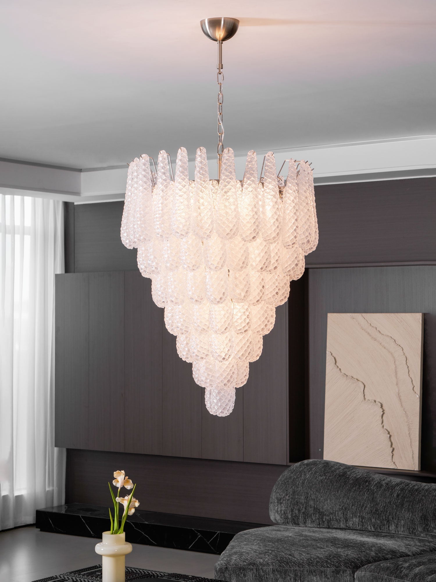 Aurora Chandelier Clear Droplets Murano Glass Waterfall Diamond - Neutralighting