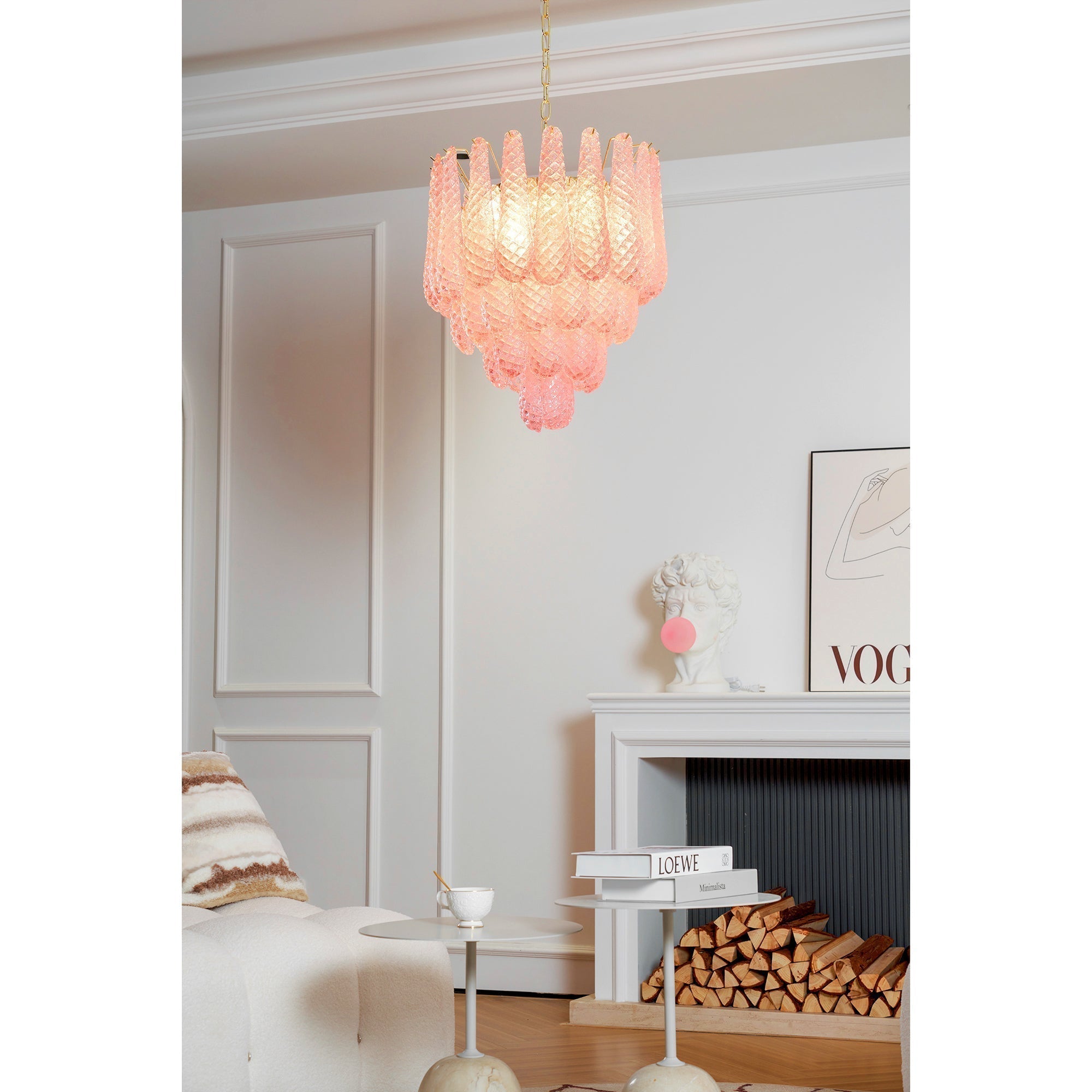 Aurora Chandelier Pink Droplet Murano Glass Diamond Pattern Waterfall - Neutralighting