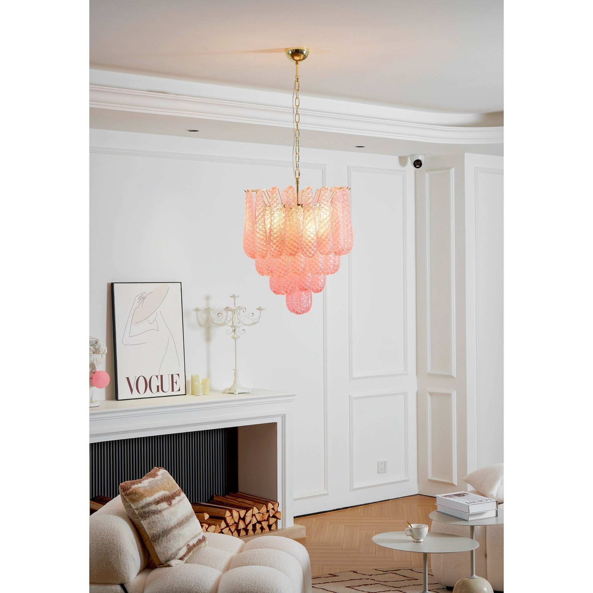 Aurora Chandelier Pink Droplet Murano Glass Diamond Pattern Waterfall - Neutralighting