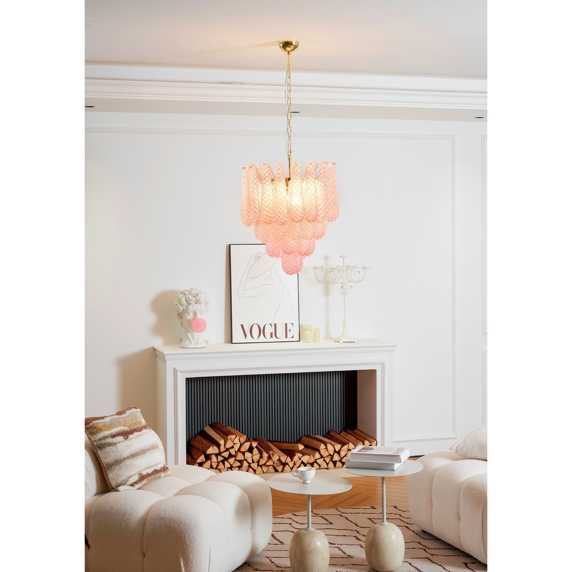 Junto Postmodern Luxury Drop Pink Metal Glass Chandelier - Letslighting
