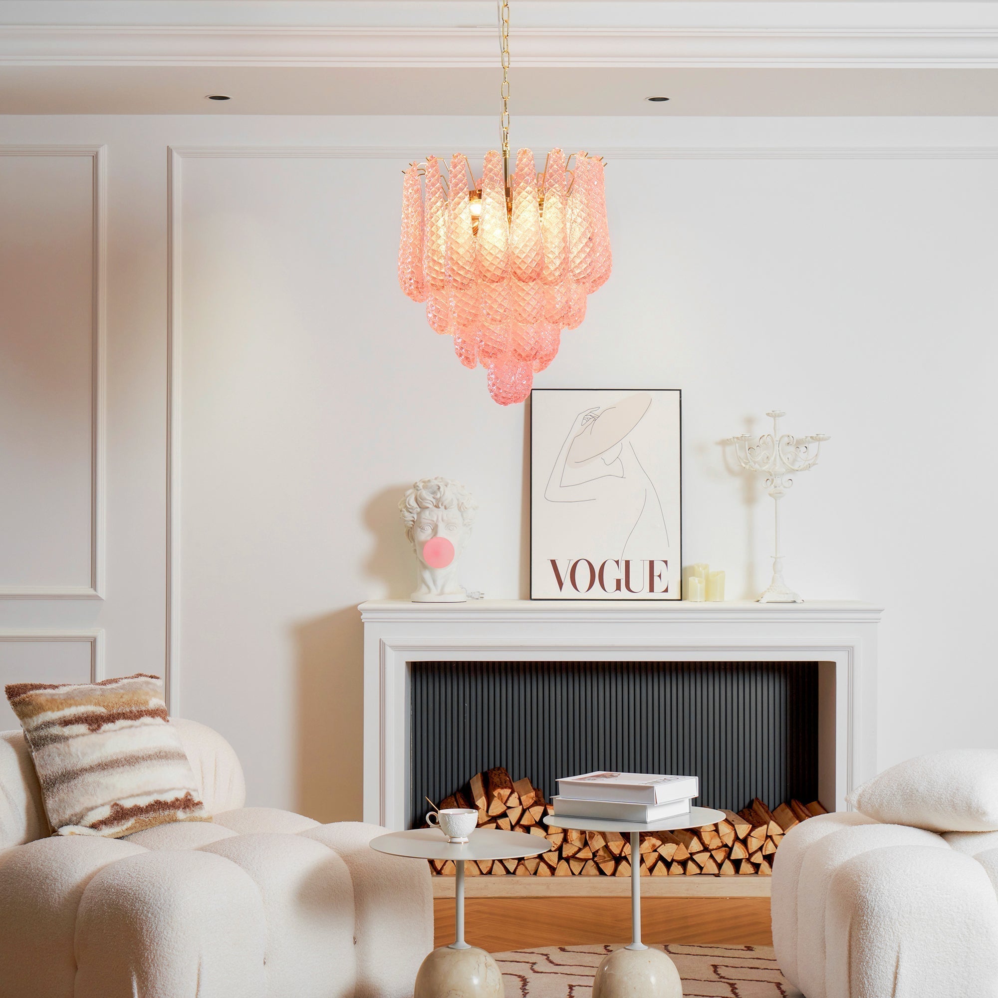 Junto Postmodern Luxury Drop Pink Metal Glass Chandelier - Letslighting