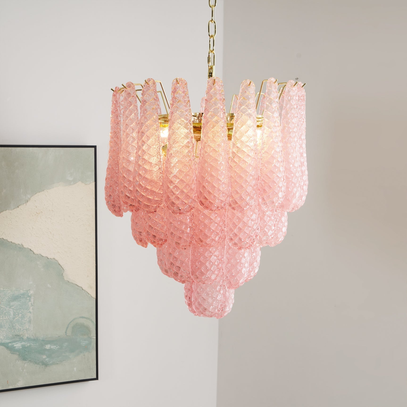 Junto Postmodern Luxury Drop Pink Metal Glass Chandelier - Letslighting