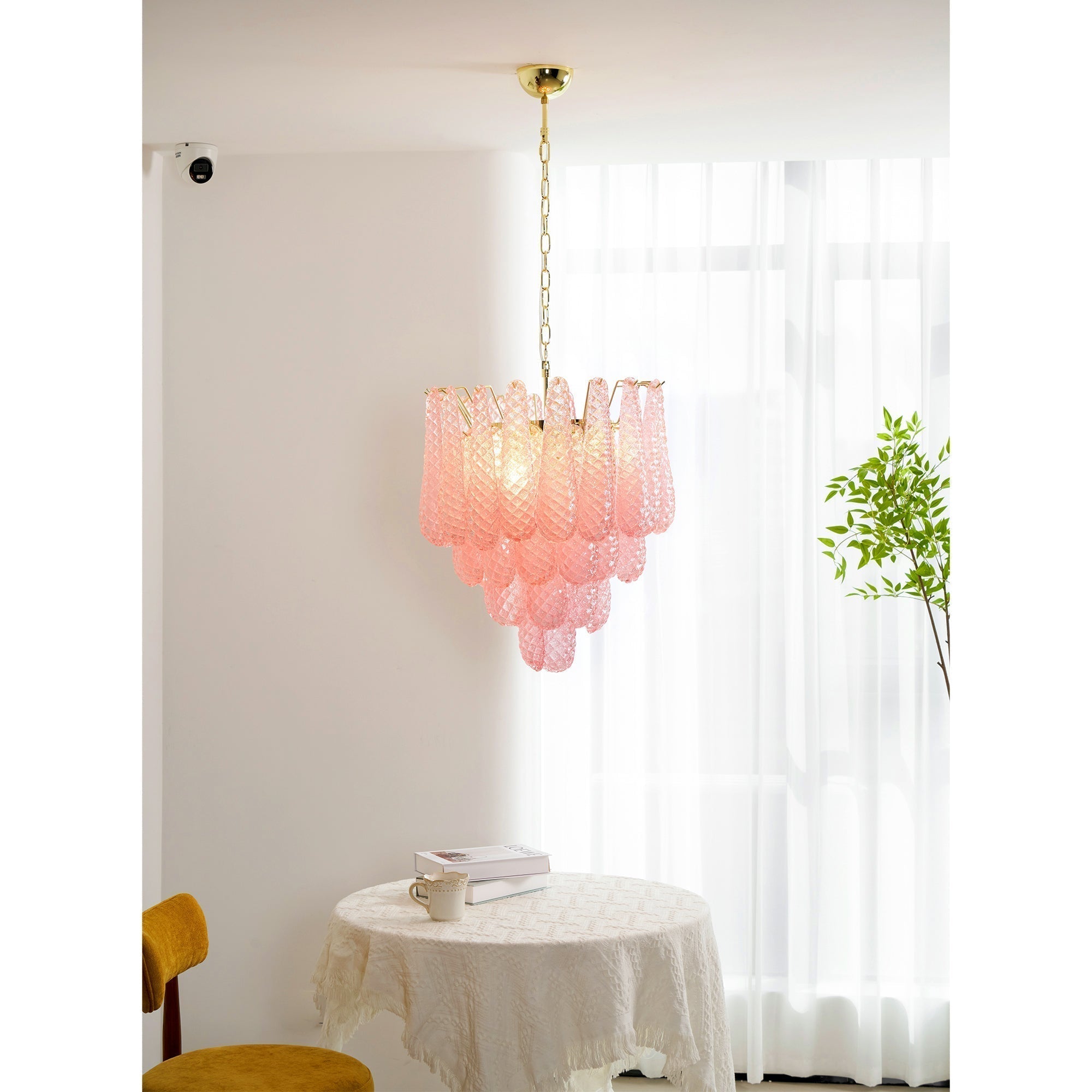 Aurora Chandelier Pink Droplet Murano Glass Diamond Pattern Waterfall - Neutralighting