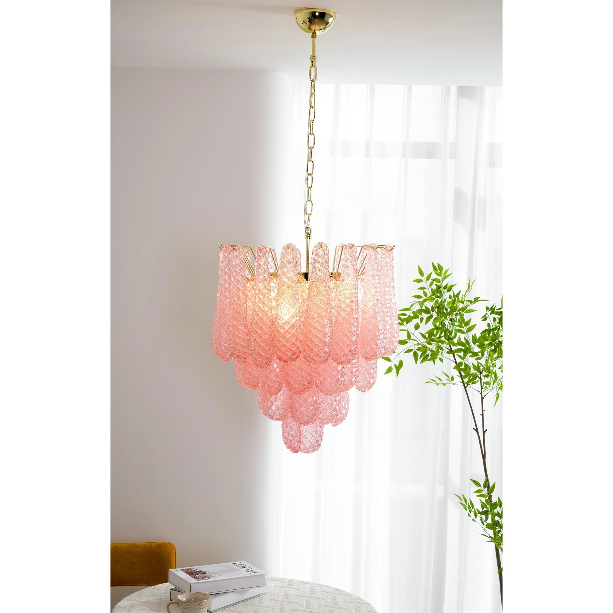 Junto Postmodern Luxury Drop Pink Metal Glass Chandelier - Letslighting