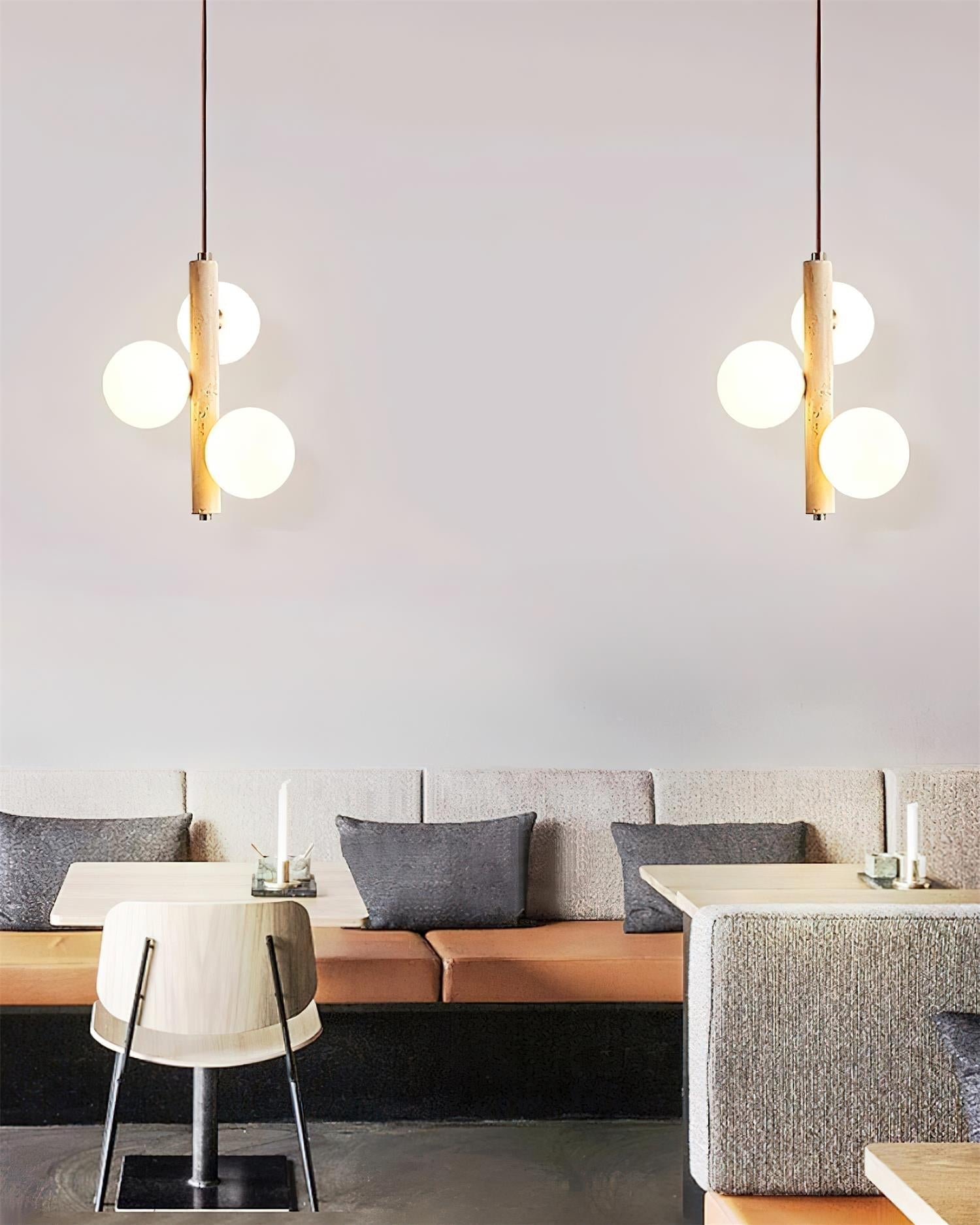 Orbitra Vertical Pendant Lamp Travertine & Glass - Letslighting