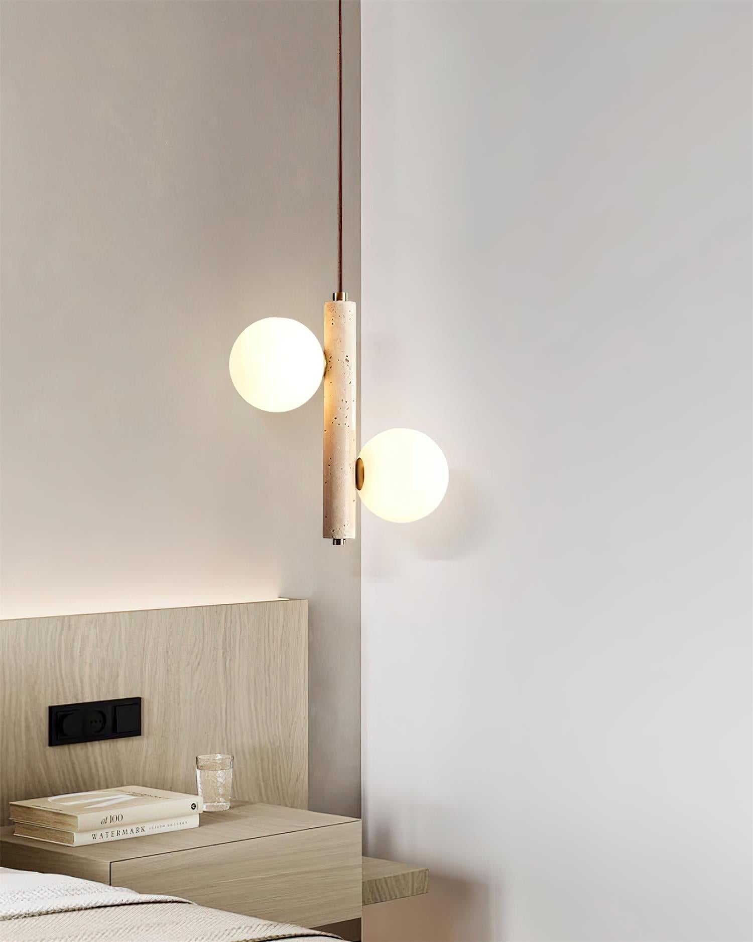 Orbitra Vertical Pendant Lamp Travertine & Glass - Letslighting