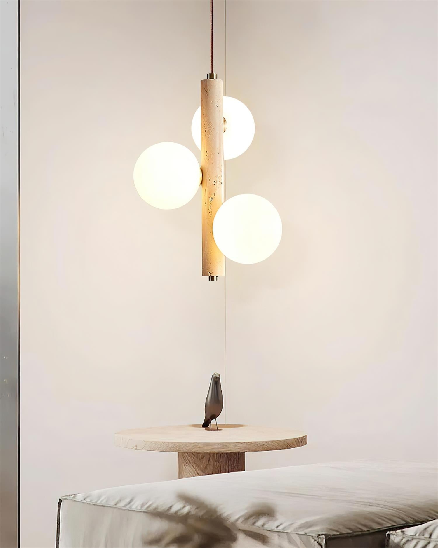 Orbitra Vertical Pendant Lamp Travertine & Glass - Letslighting