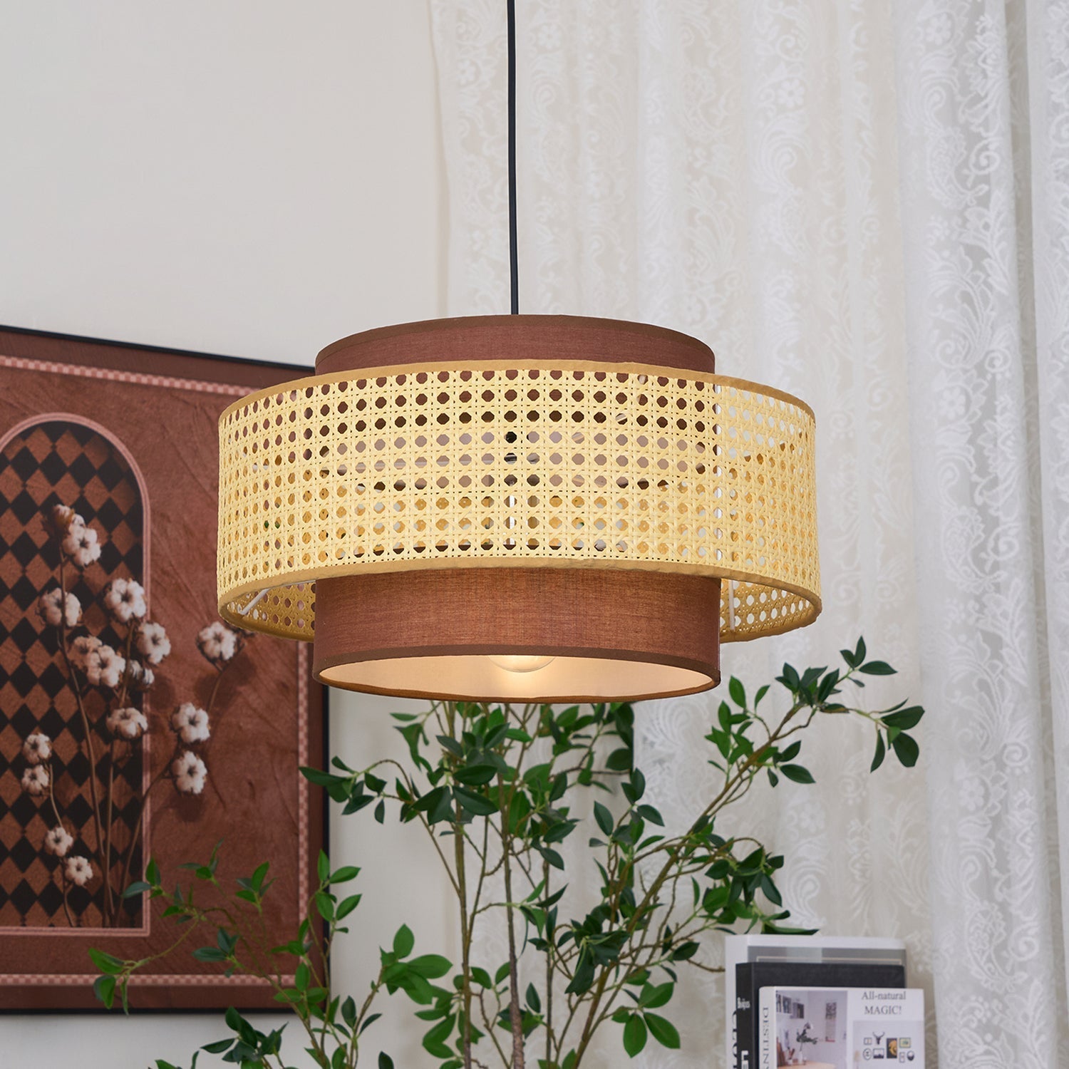 Zerither Rattan Stoff Anhänger Licht-Letslighting