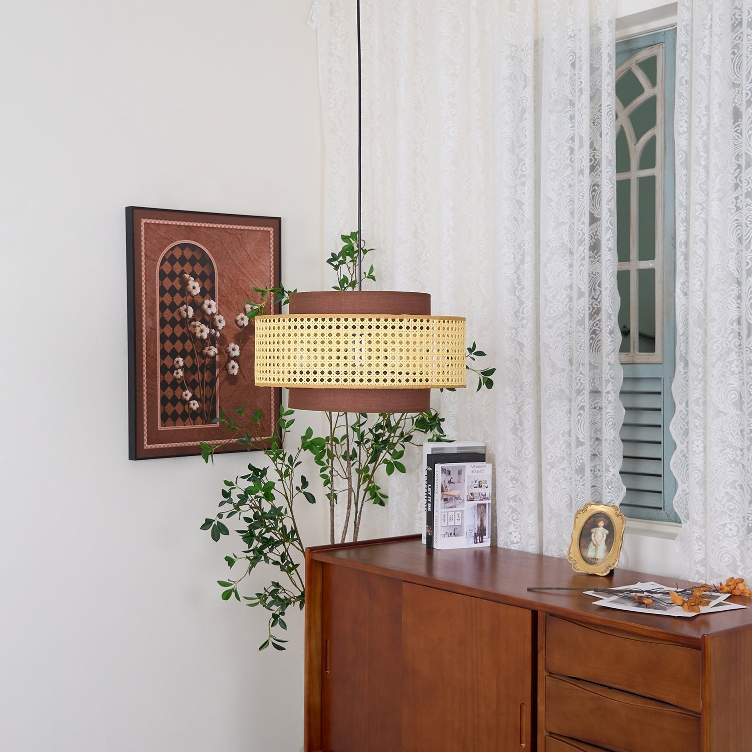 Zerither Rattan Stoff Anhänger Licht-Letslighting