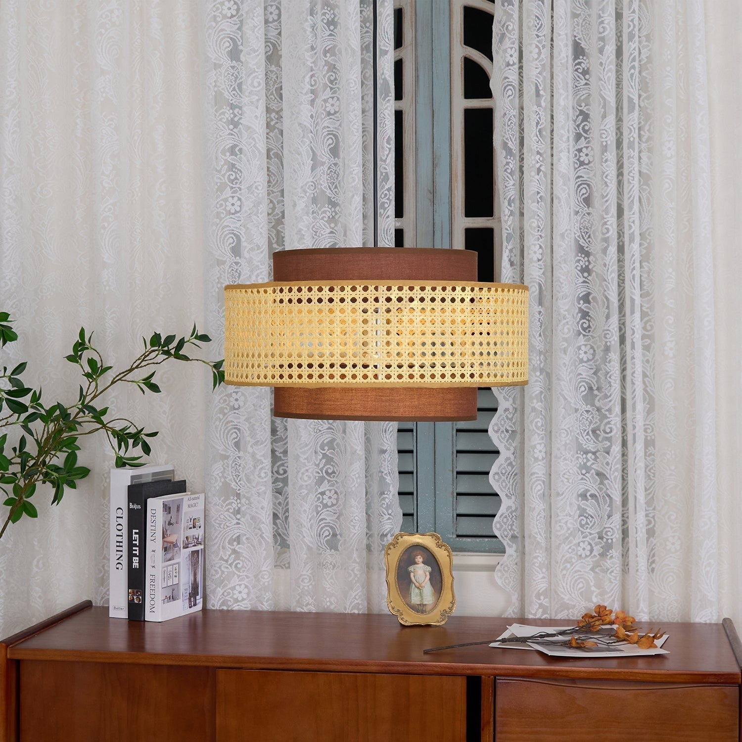 Zerither Rattan Stoff Anhänger Licht-Letslighting