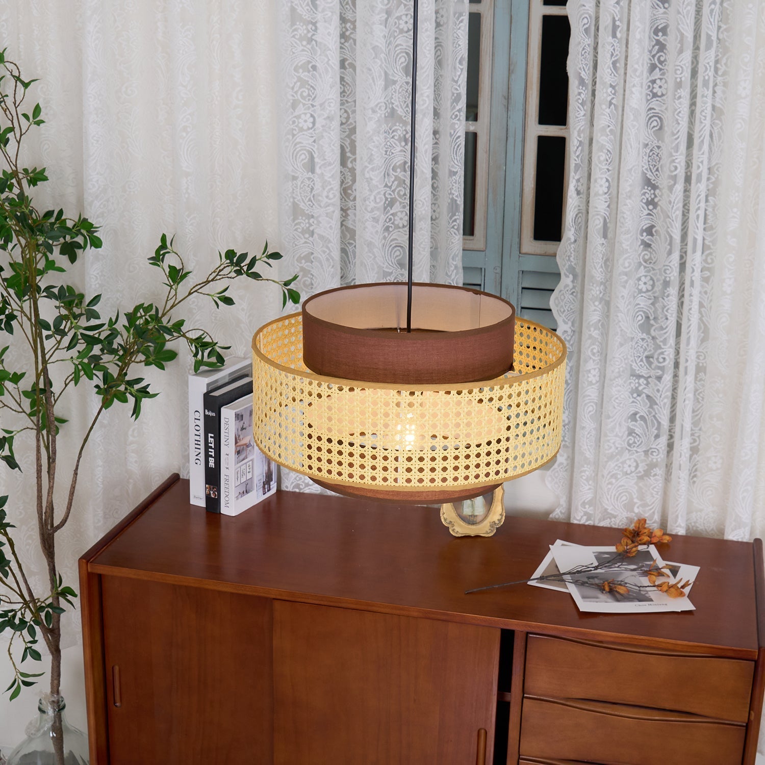 Zerither Rattan Stoff Anhänger Licht-Letslighting