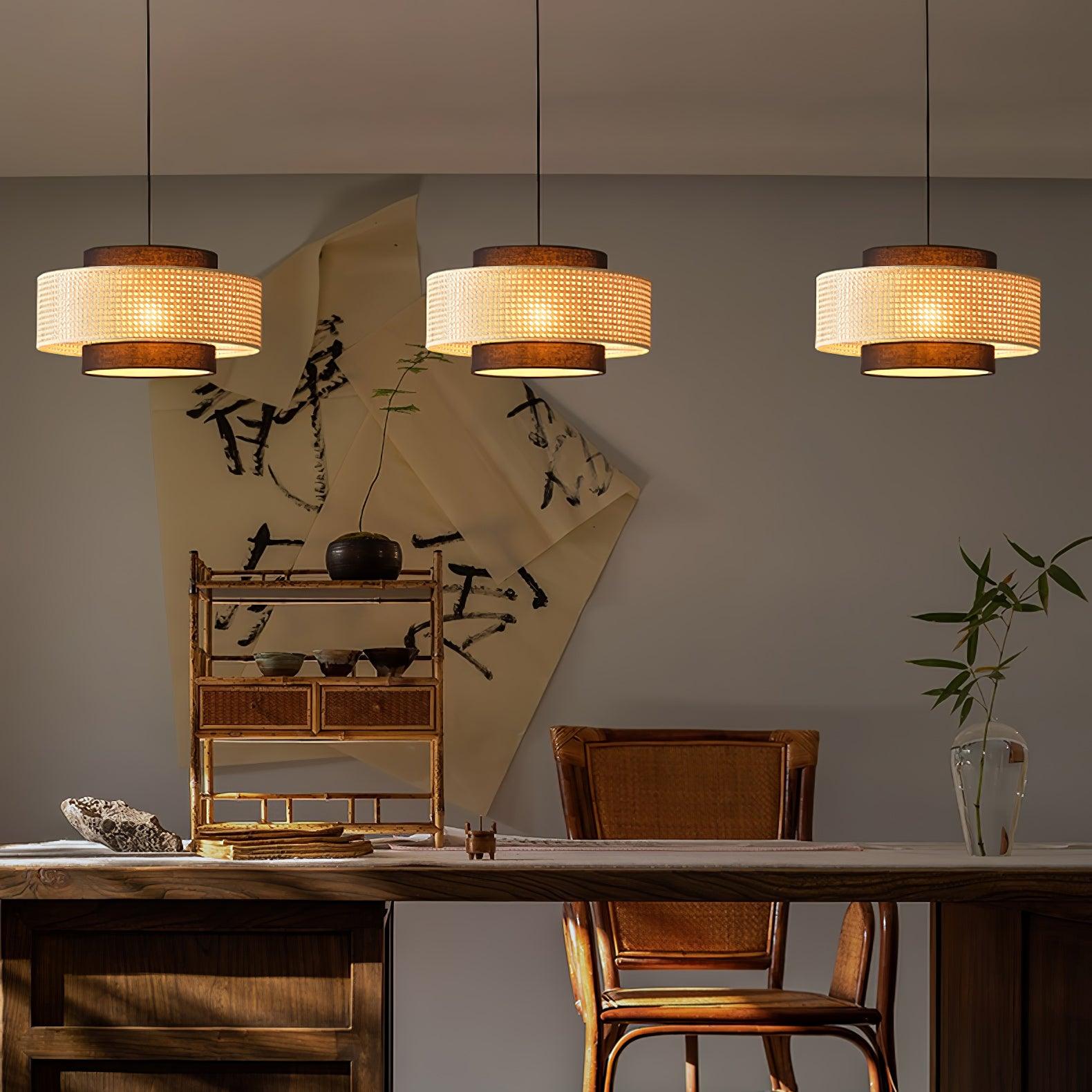 Zerither Rattan Stoff Anhänger Licht-Letslighting