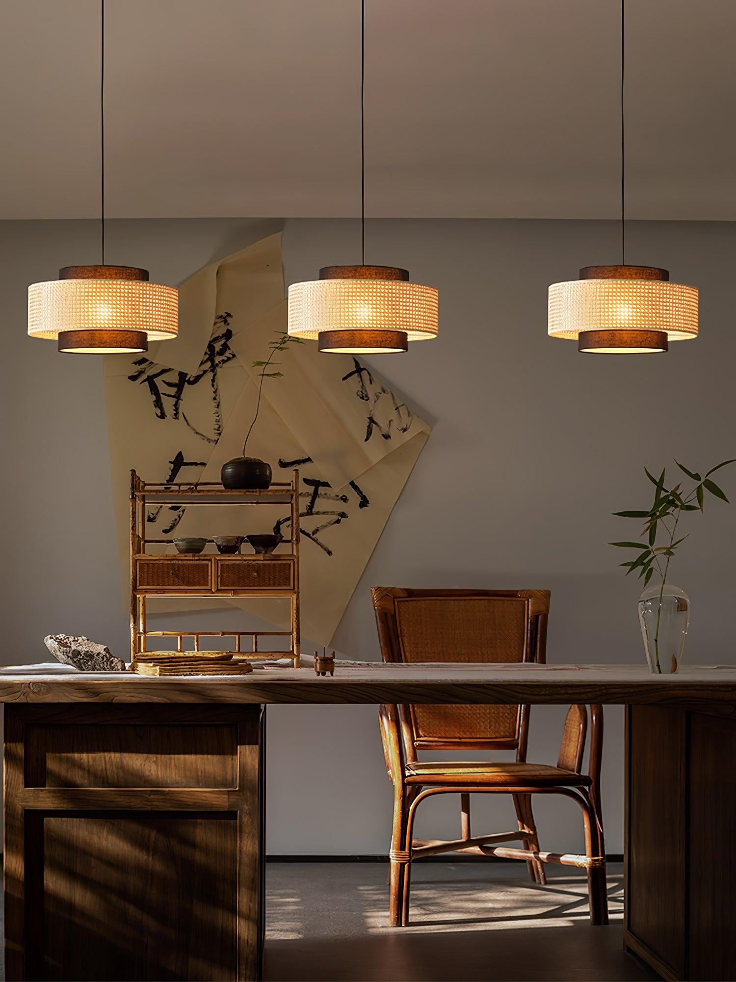 Zerither Rattan Stoff Anhänger Licht-Letslighting