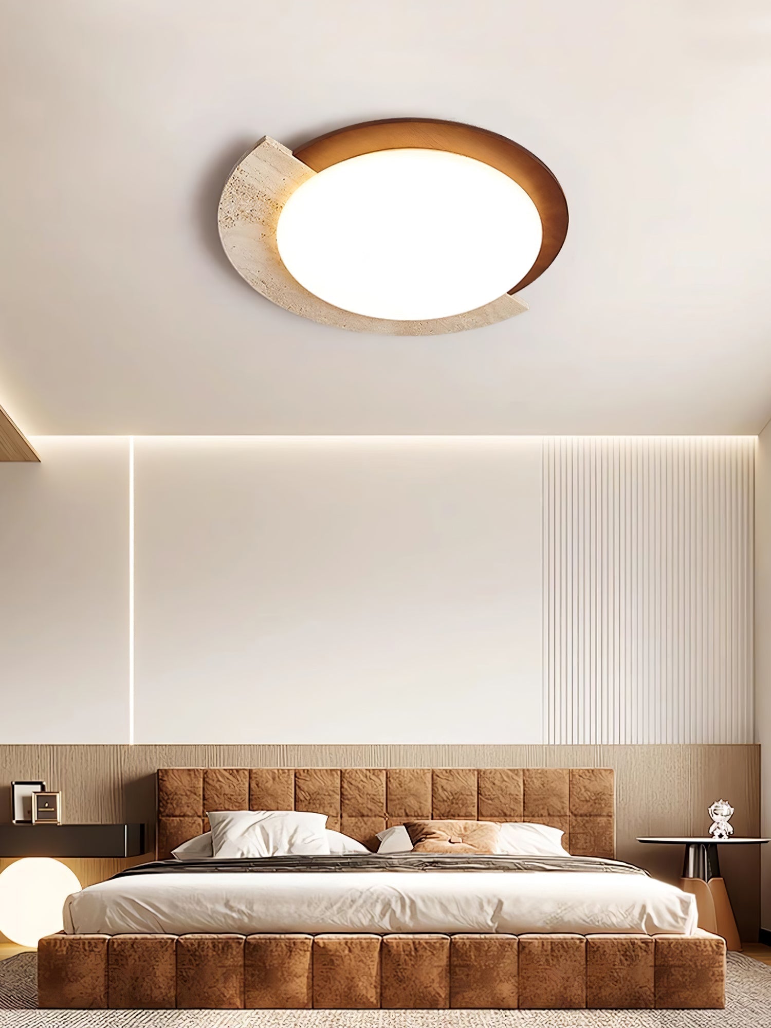 Ivnoran Arc-Rim Travertine Ceiling Light - Neutralighting