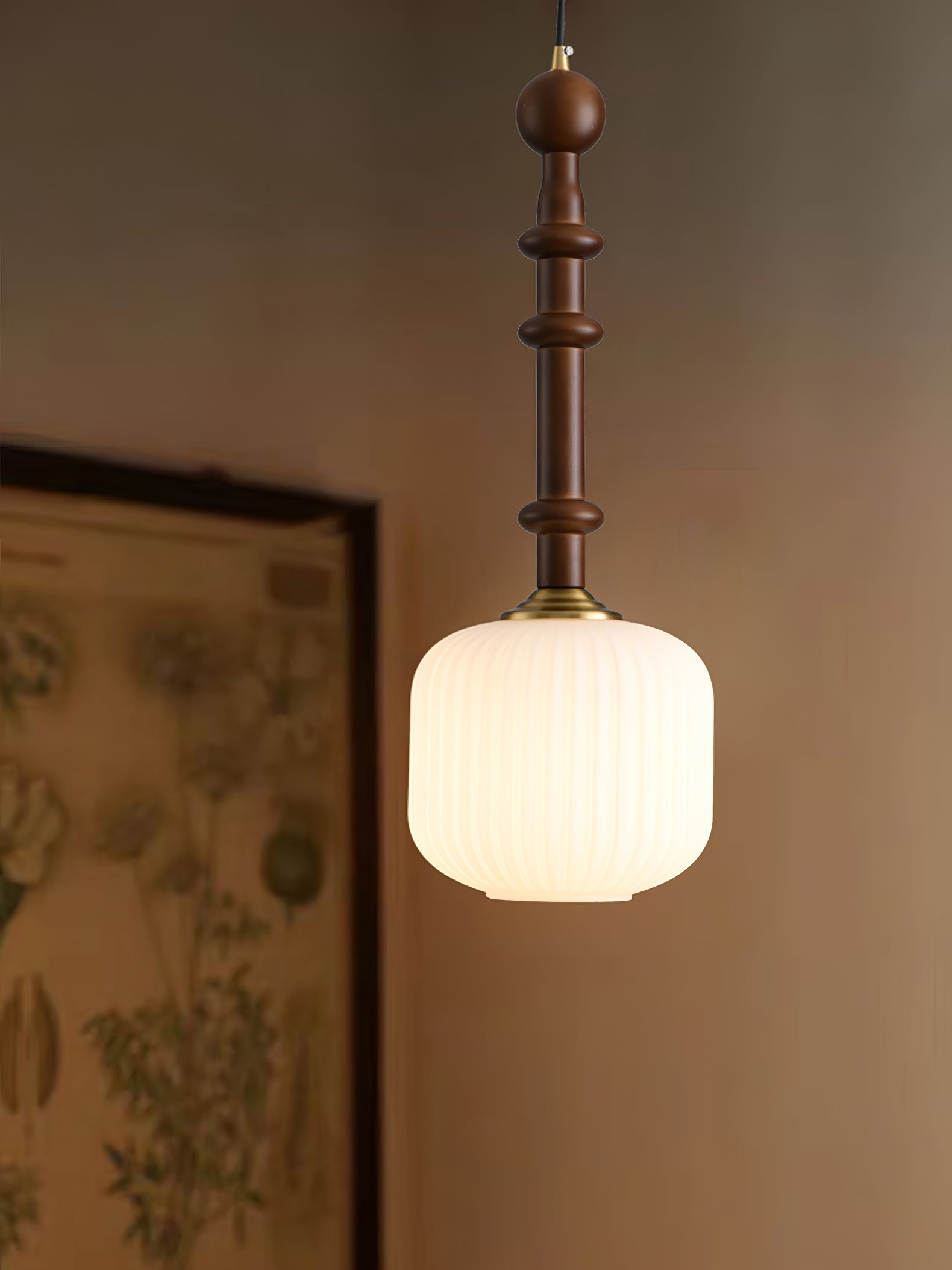 Iliror Traditionelle Kunst-Pendelleuchte aus Holz und Glas-Letslighting