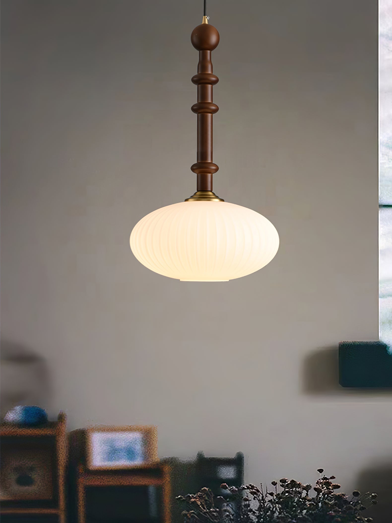 Iliror Traditionelle Kunst-Pendelleuchte aus Holz und Glas-Letslighting