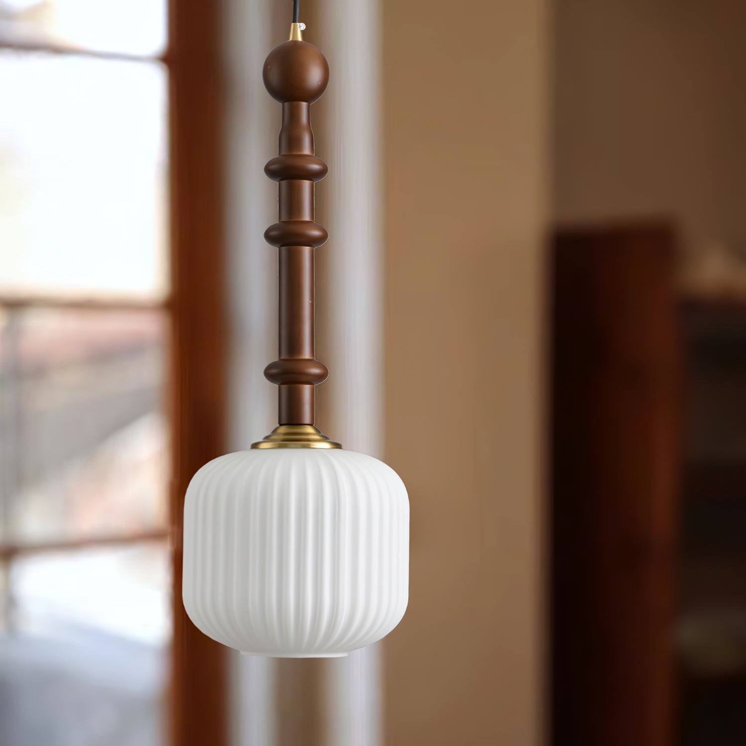 Iliror Traditionelle Kunst-Pendelleuchte aus Holz und Glas-Letslighting
