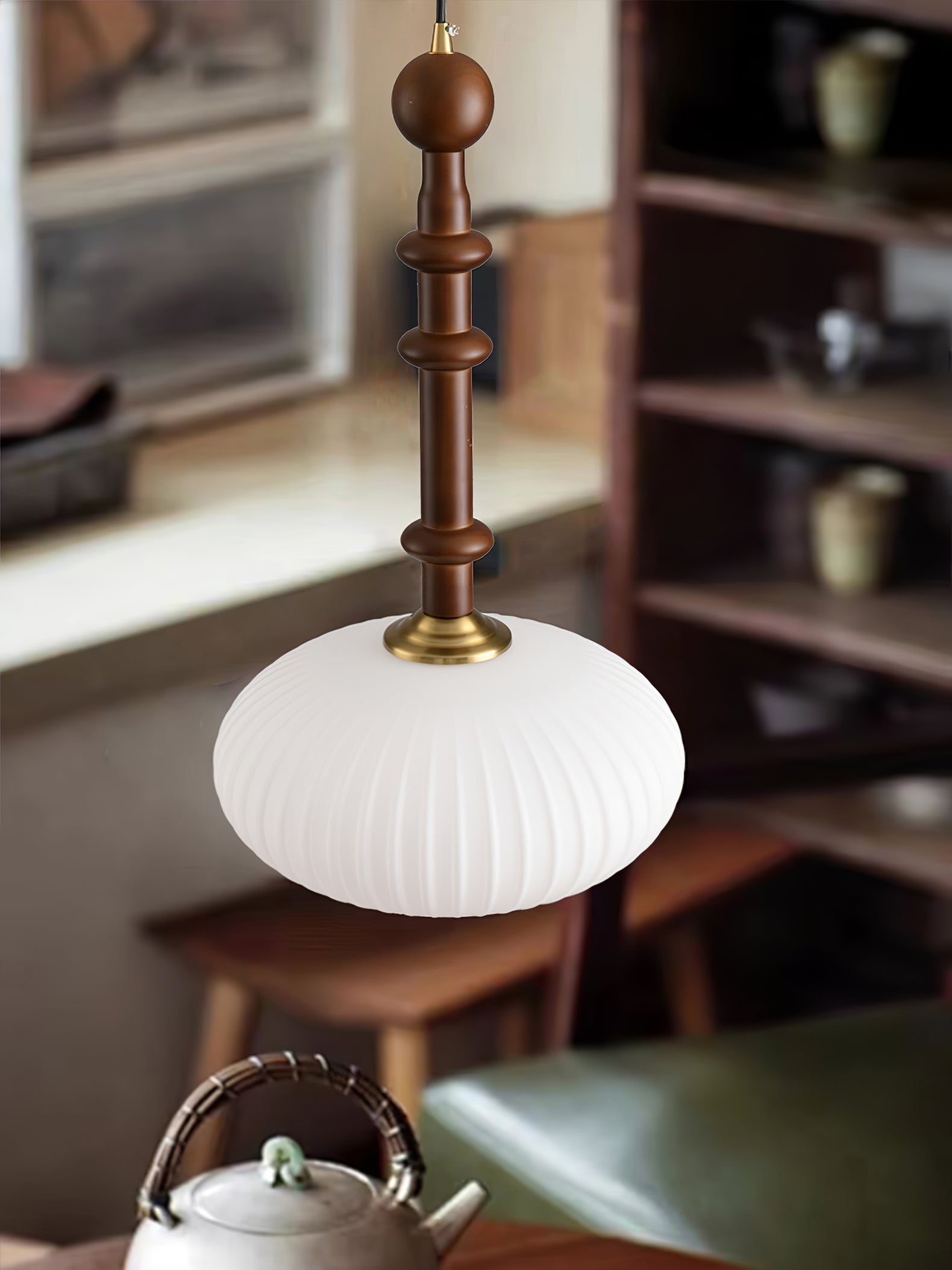 Iliror Traditionelle Kunst-Pendelleuchte aus Holz und Glas-Letslighting