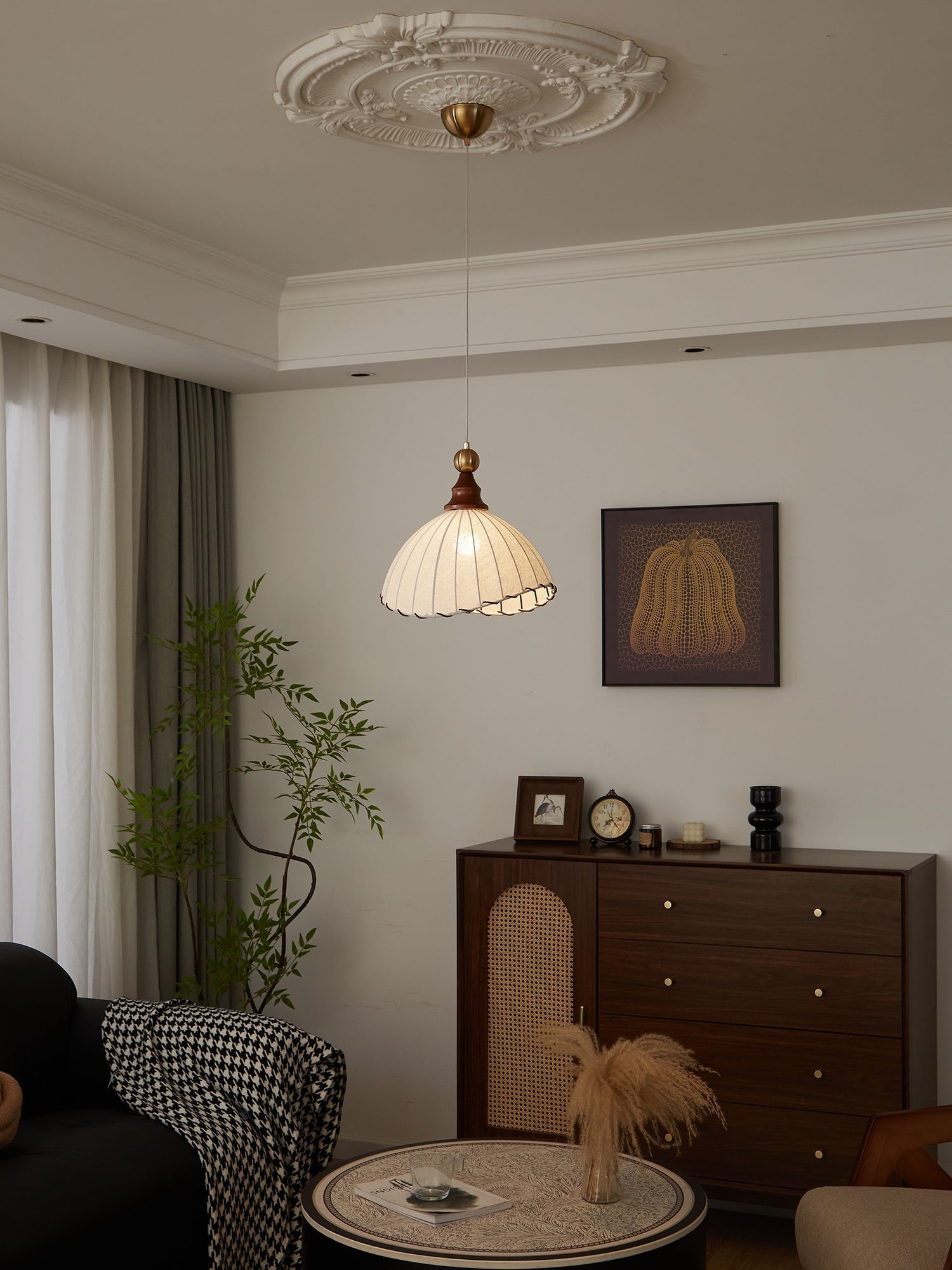 Thalira Holz Stoff Elegant Pendelleuchte-Letslighting