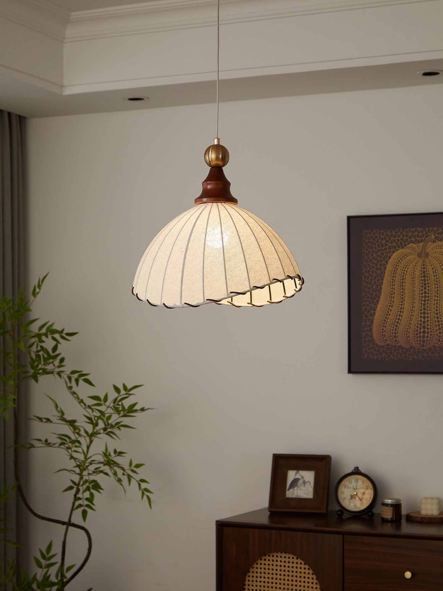 Thalira Holz Stoff Elegant Pendelleuchte-Letslighting