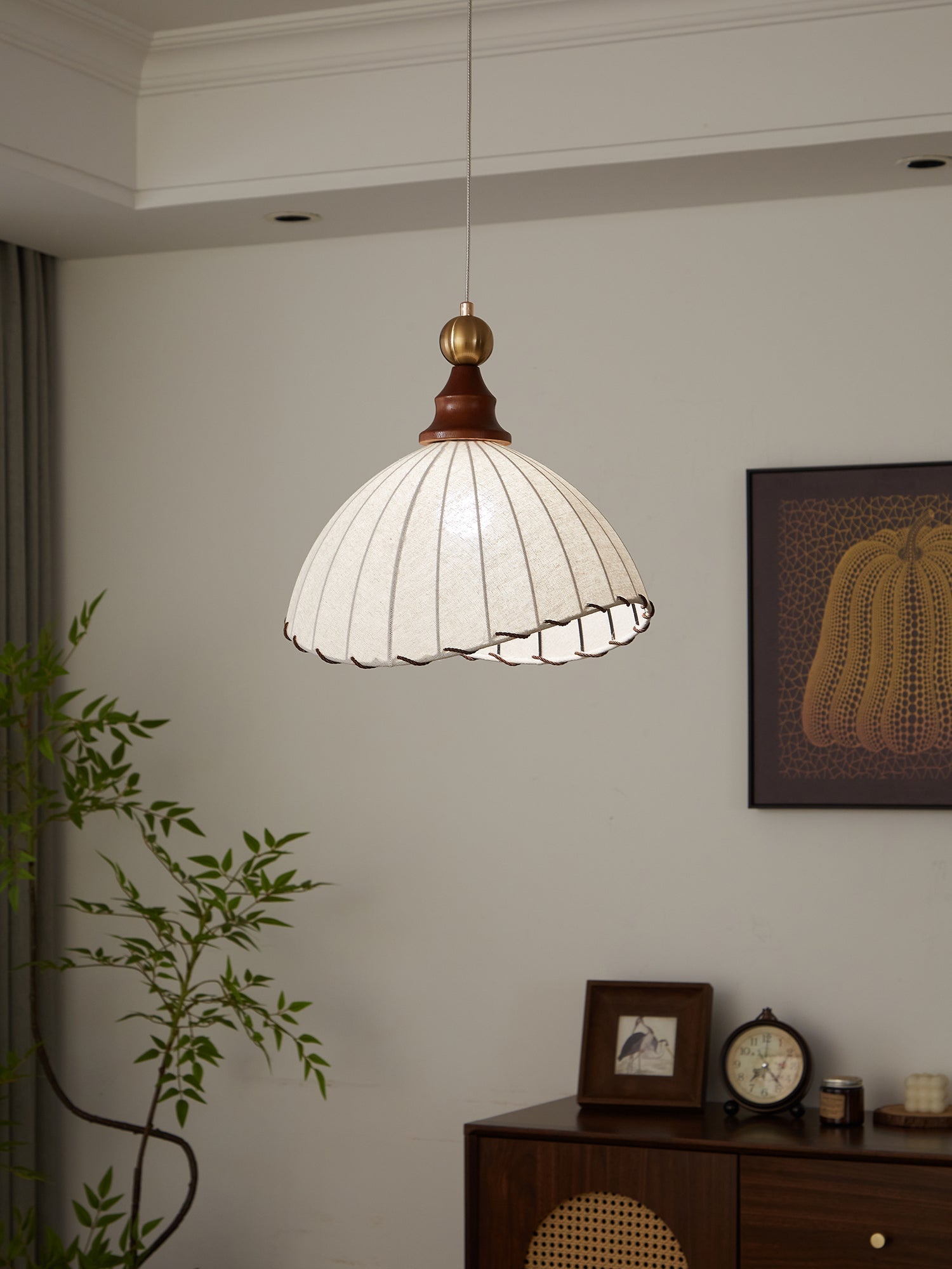 Thalira Holz Stoff Elegant Pendelleuchte-Letslighting