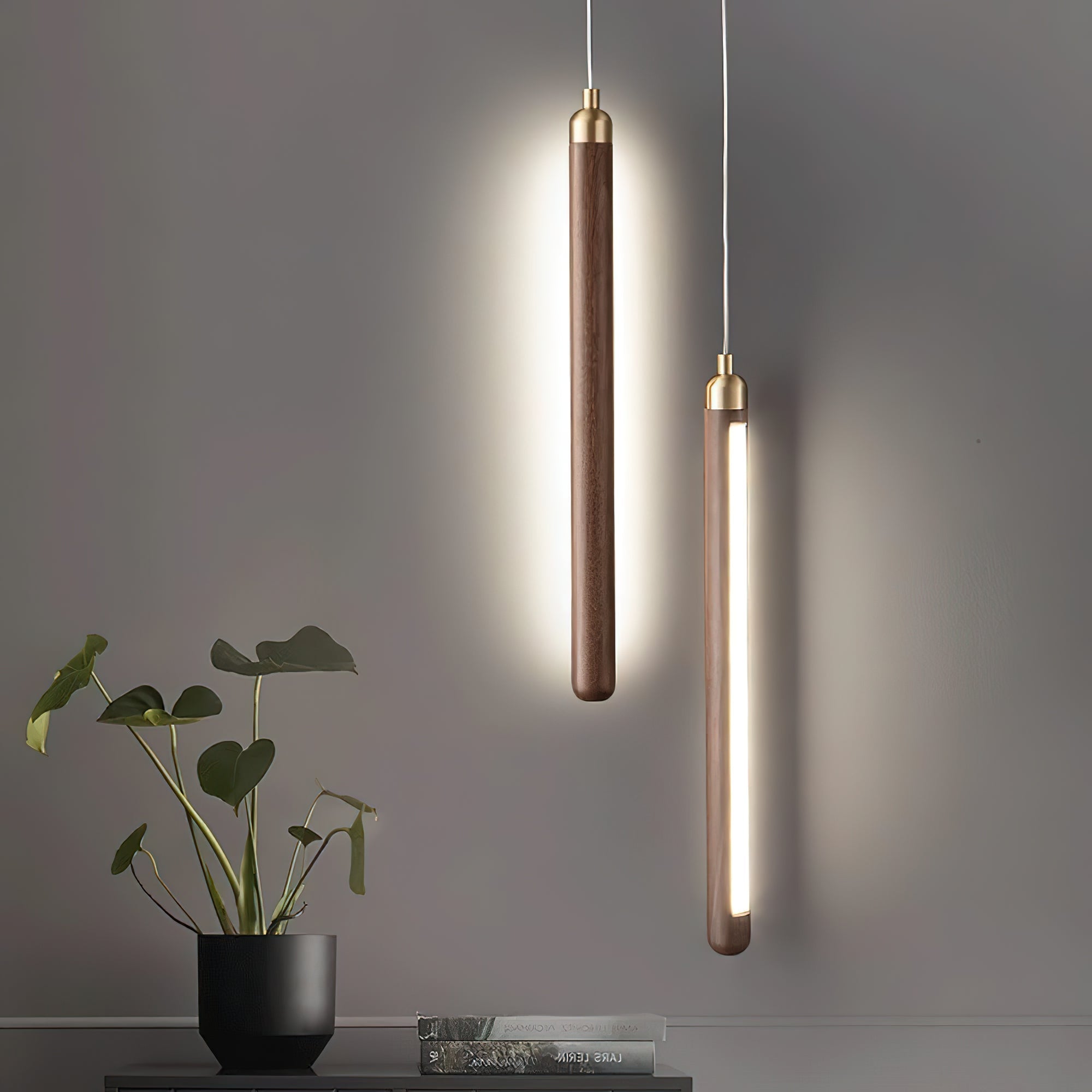 Kyoto Lineare Pendelleuchte aus Walnuss-Messing-Letslighting