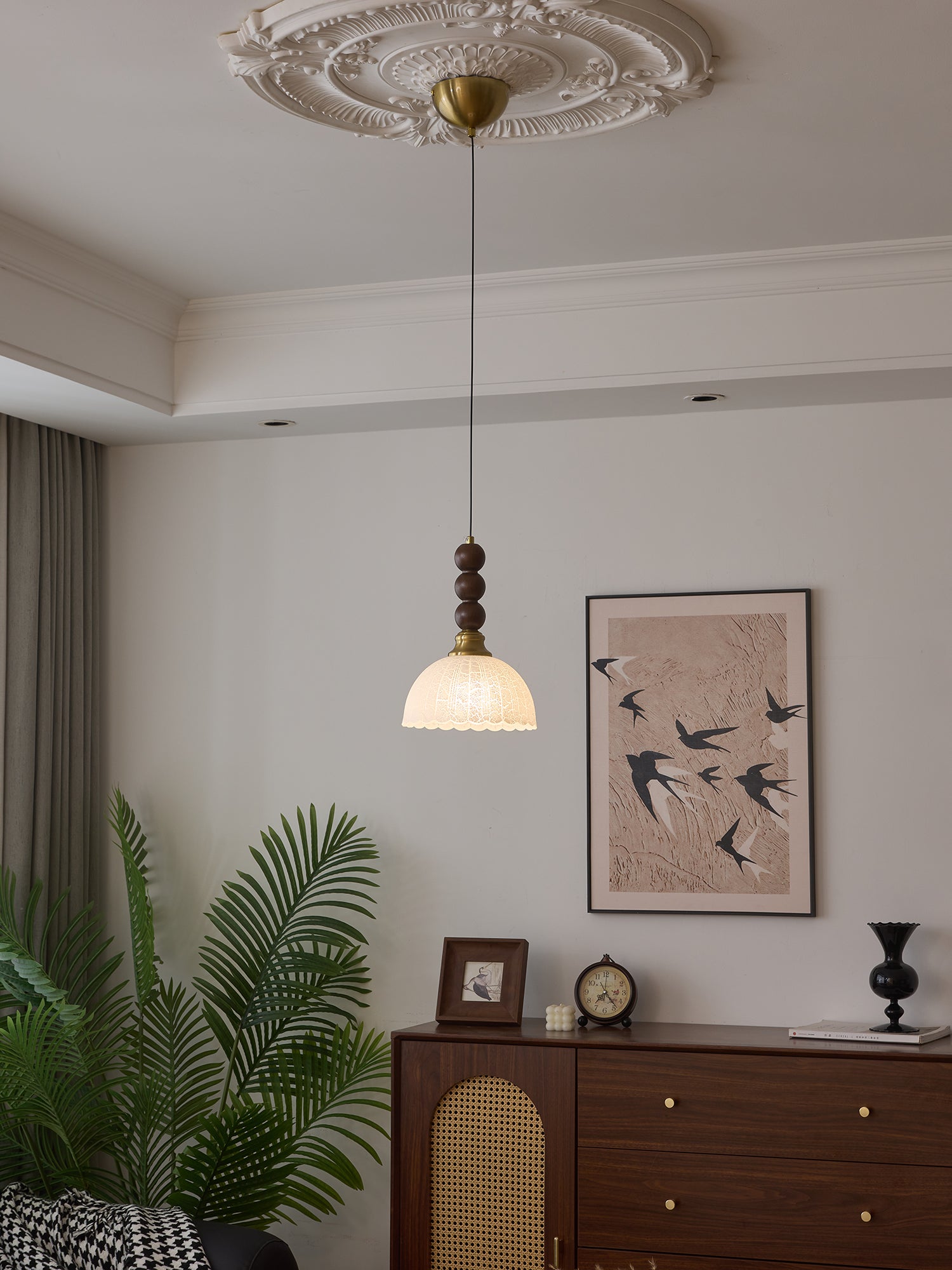 Avshaara Traditionell Eleganz Vintage Stoff Holz Pendelleuchte-Letslighting