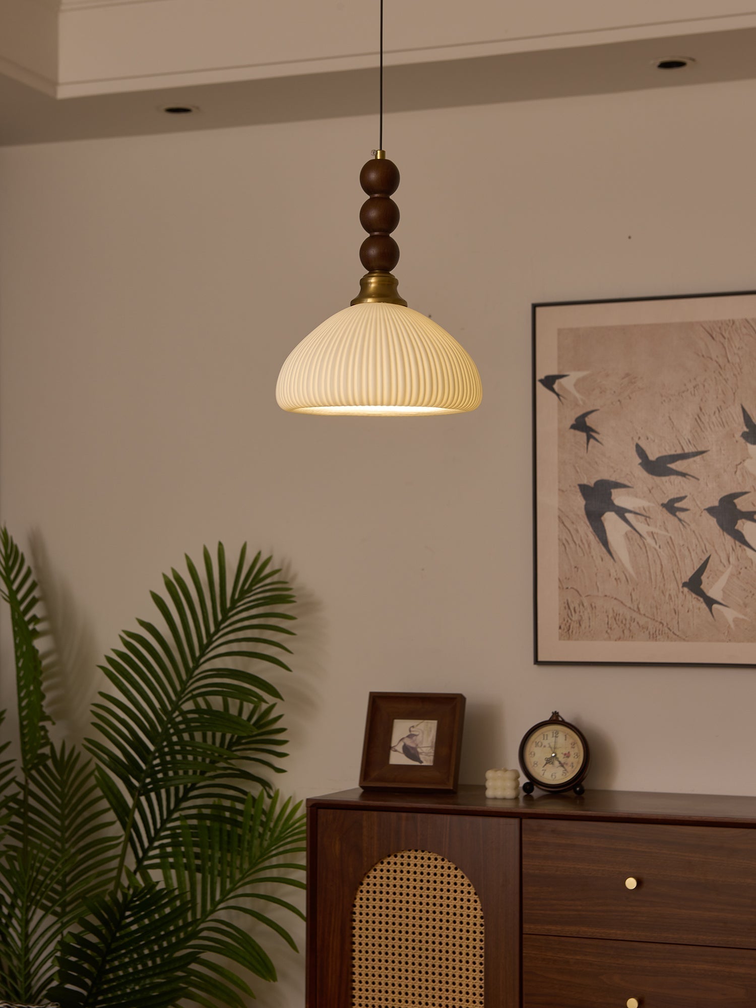 Avshaara Traditionell Eleganz Vintage Stoff Holz Pendelleuchte-Letslighting