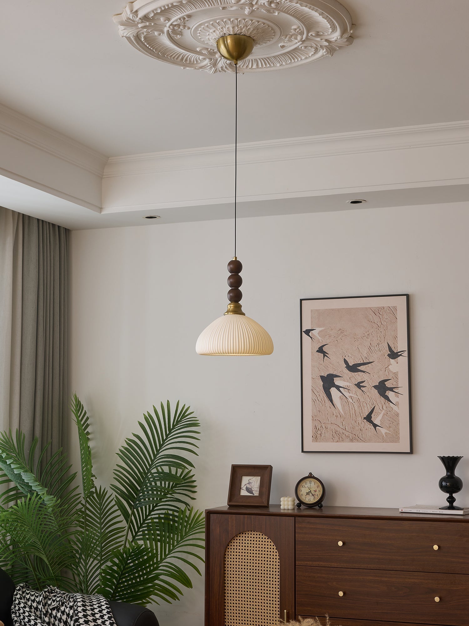 Avshaara Traditionell Eleganz Vintage Stoff Holz Pendelleuchte-Letslighting