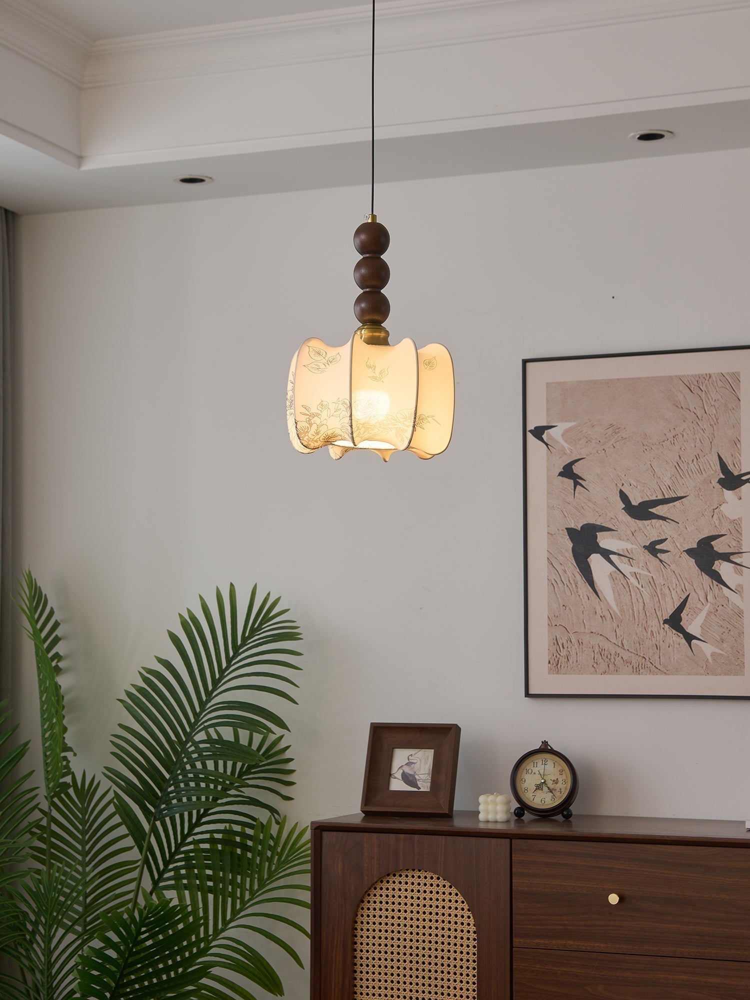 Avshaara Traditionell Eleganz Vintage Stoff Holz Pendelleuchte-Letslighting